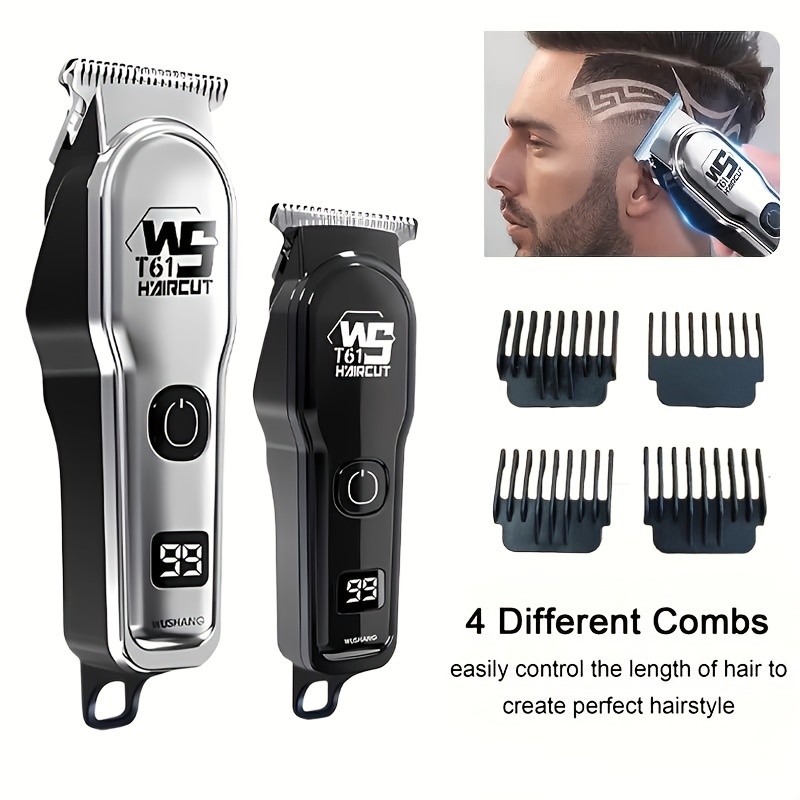 FEIYBA Professional Mens Hair Clipper Set with Digital Display  USB Grooming Kit with Multiple Combs for Barbers & Home Styling