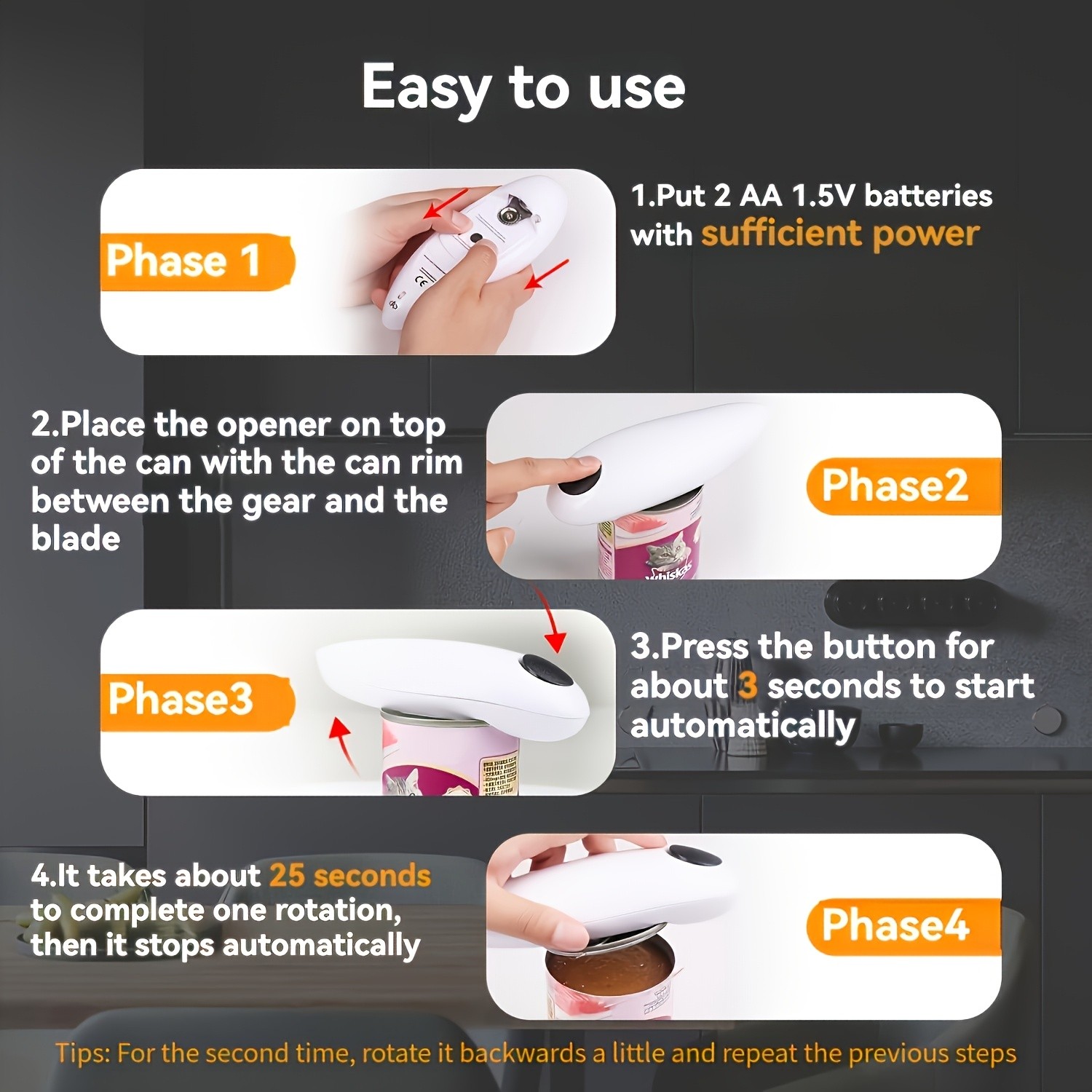 FEIYBA Compact Cordless Electric Can Opener  Smooth-Edge, Safe Auto Shut-Off Design for Easy Kitchen & Camping Use