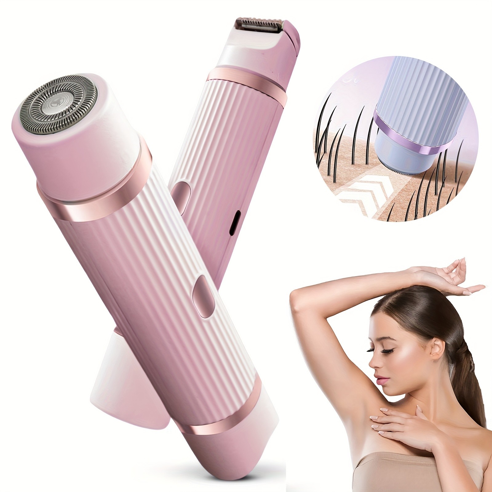 FEIYBA Dual-Head Womens USB Hair Trimmer  Pastel Pink Full-Body Shaver with Long-Lasting Lithium Power