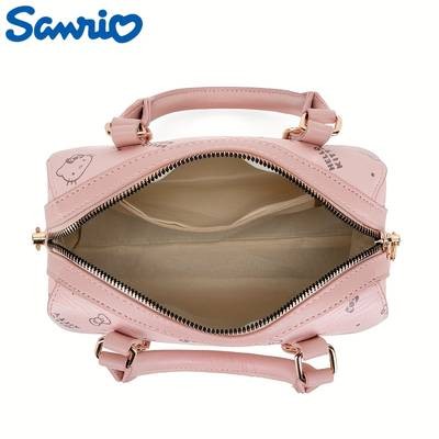 Sanrio Womens KiTi Crossbody Bag  Cute Anime Face & Hello Kitty-Inspired Print Lightweight PU Handbag  Detachable Strap  Zipper Closure  Pink Fashion Messenger Bag