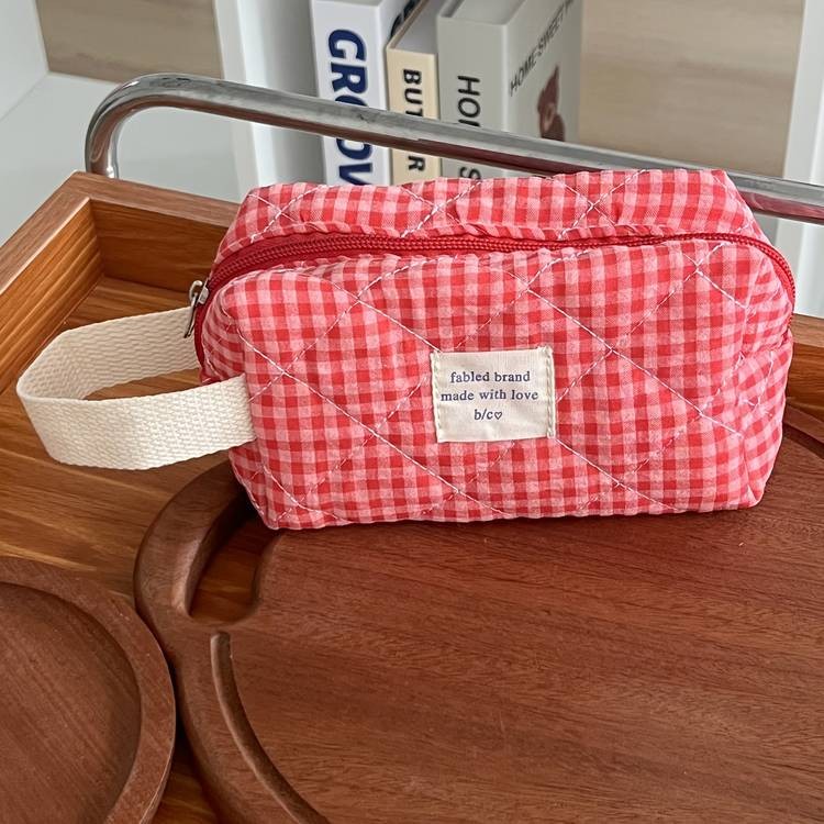 Honey Girl 3pcs Blueberry Check Cosmetic Bag Set  Foldable Polyester Travel Makeup Pouches High-Aesthetic  Portable Toiletry Organizer  Perfect for Women