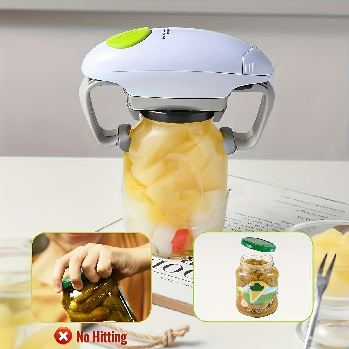 FEIYBA Torque-Assist Electric Jar & Can Opener One-Touch, Battery-Powered Kitchen Tool for All Jar Sizes