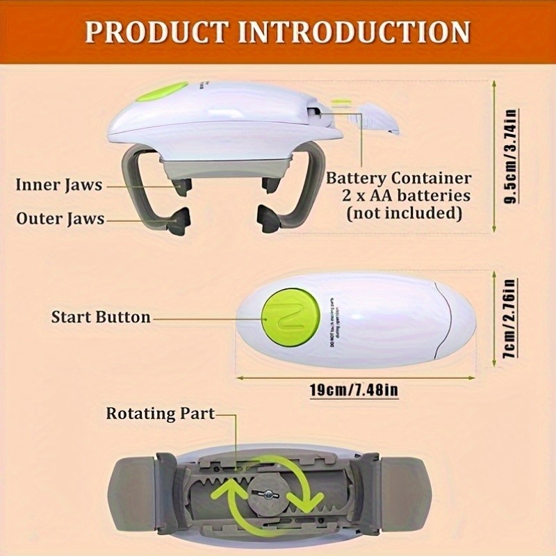 FEIYBA Torque-Assist Electric Jar & Can Opener  One-Touch, Battery-Powered Kitchen Tool for All Jar Sizes