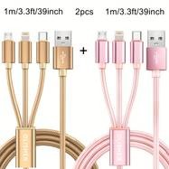 2pcs 3-in-1 Fast Charging Cable  Strong, Reliable & Universal Charging Made Easy