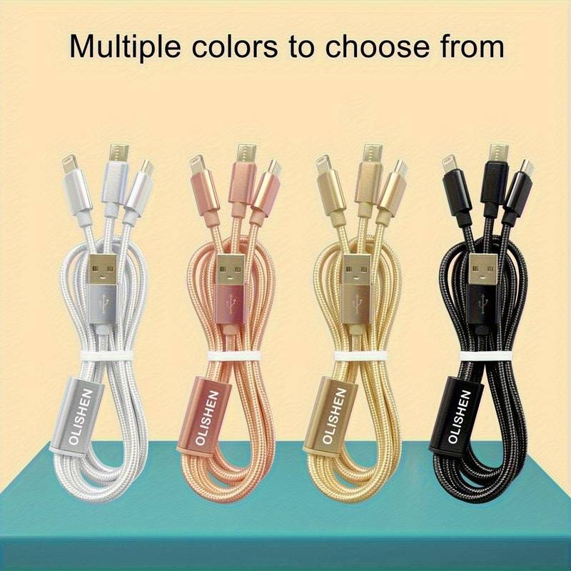 2pcs 3-in-1 Fast Charging Cable  Strong, Reliable & Universal Charging Made Easy
