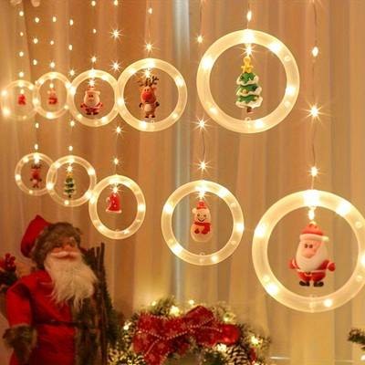 Christmas LED Curtain Lights Set  Festive Santa, Reindeer, Snowman & Tree Designs