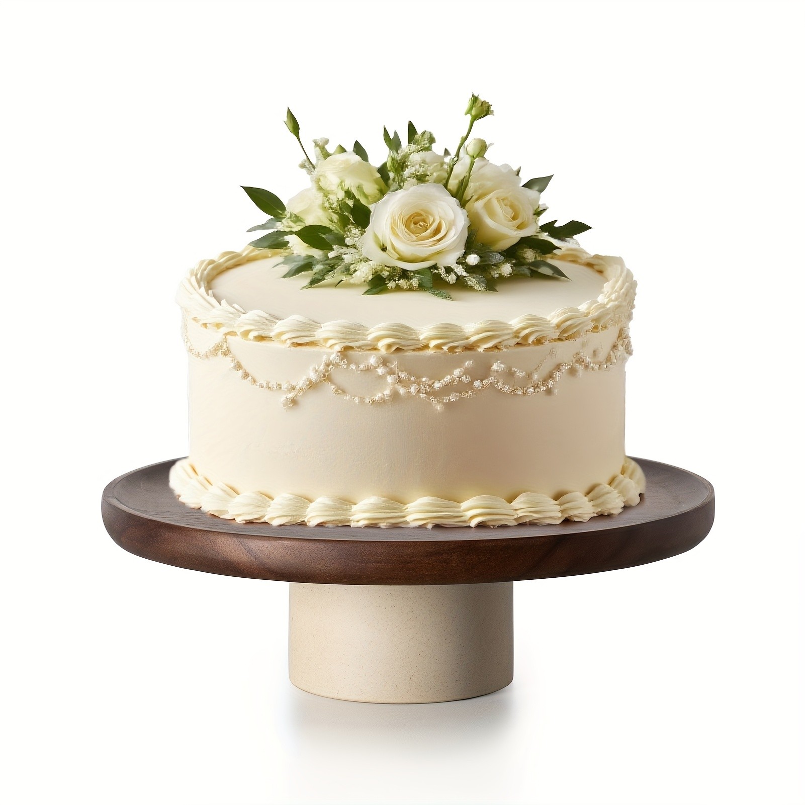 CEEFU Acacia Wood Cake Stand with Pottery Base  Elegant Food-Safe Display for Weddings, Parties & NZ Home Celebrations
