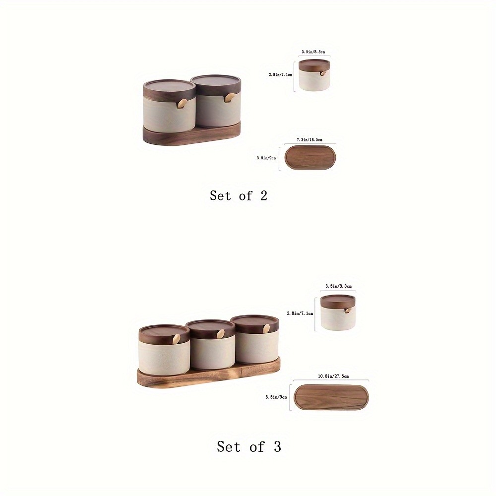 CEEFU Ceramic Spice Jar with Acacia Wood Tray  Elegant Porcelain Storage Pot with Lid & Spoon for Salt, Sugar, Coffee & Herbs