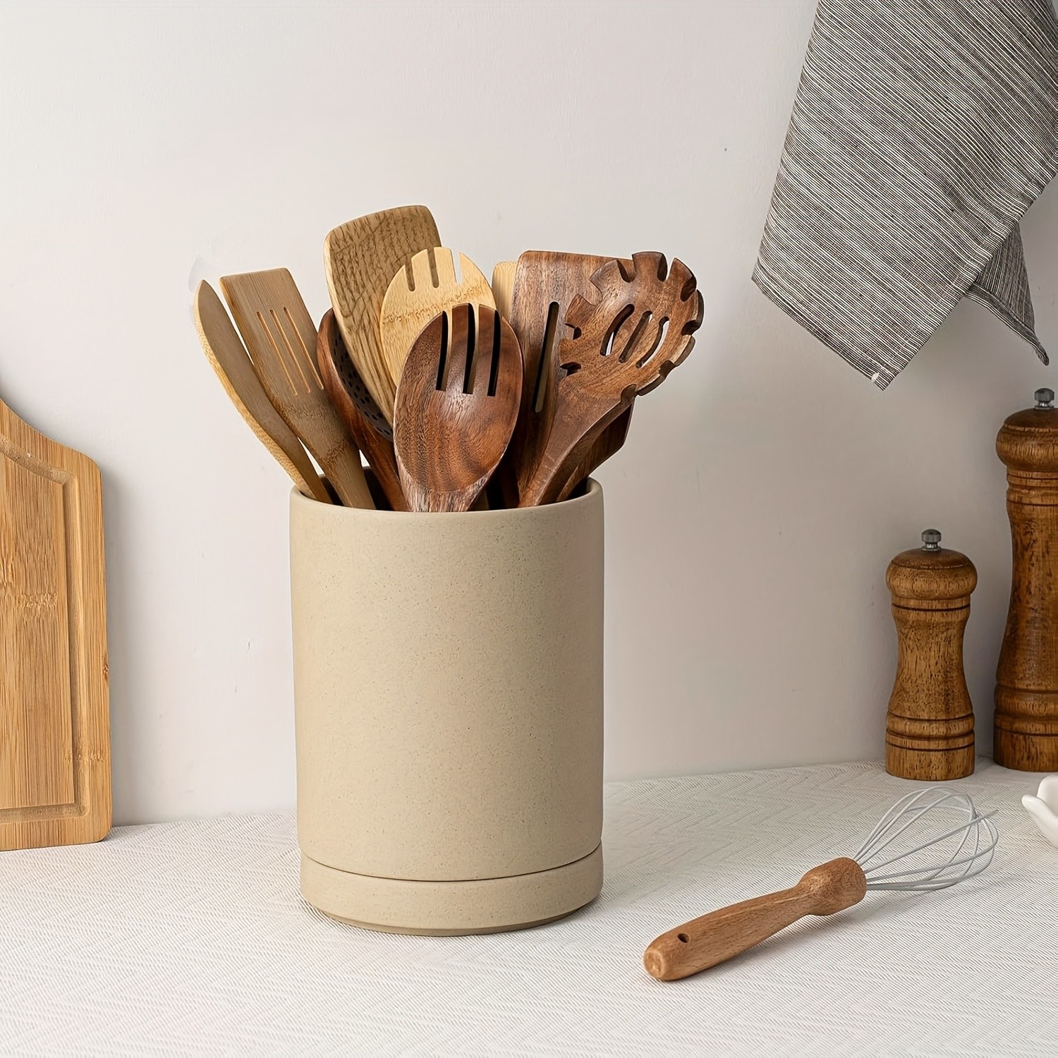 CEEFU Ceramic Kitchen Utensil Holder  Durable Countertop Crock for Spatulas, Spoons, Whisks & Everyday Cooking Tools