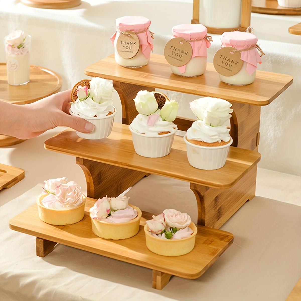CEEFU Multi-Tier Bamboo & Wood Cupcake Stand  Elegant Dessert Display for Holidays, Parties & NZ Home Celebrations