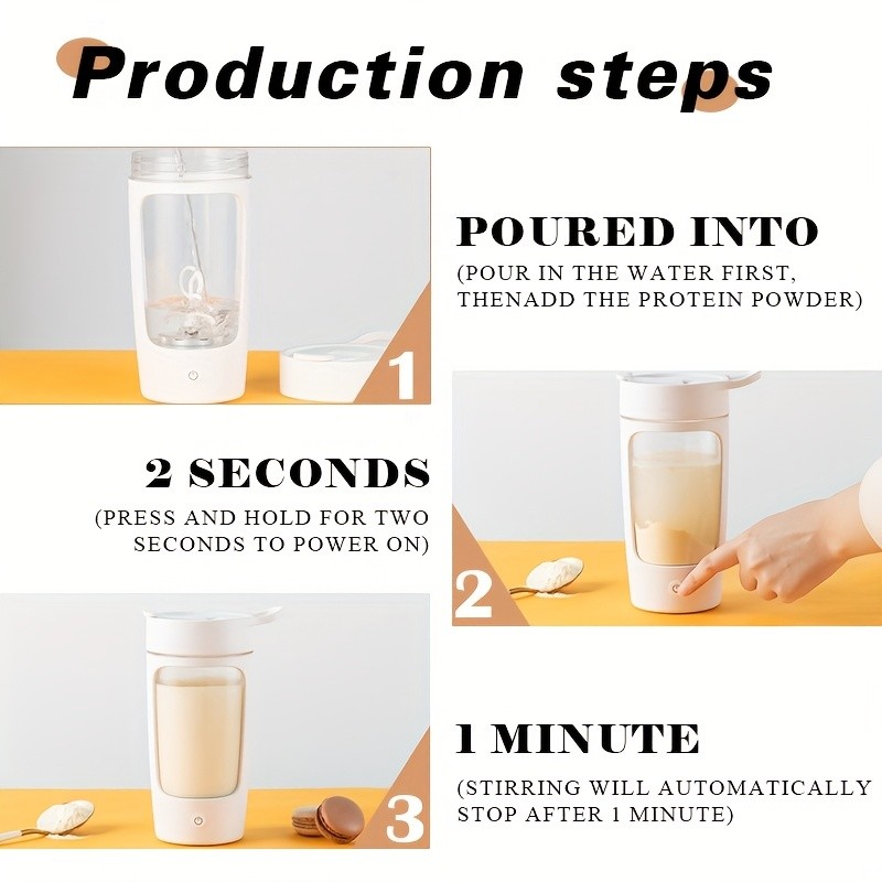 eQUra 650ml Automatic Blender Cup  USB Rechargeable One-Button Mixer for Protein & Coffee Powders with Gift-Ready Design