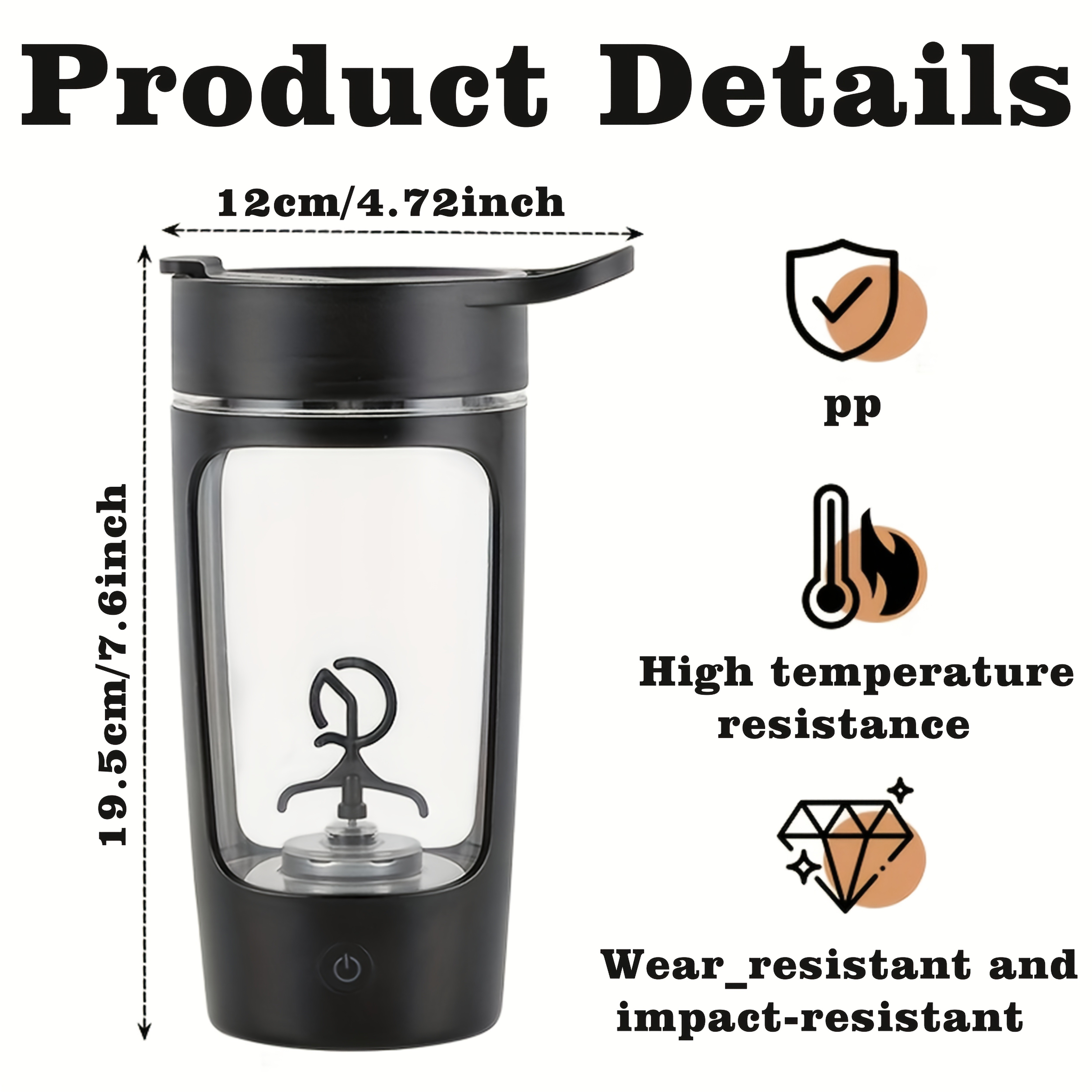 eQUra 650ml Automatic Blender Cup  USB Rechargeable One-Button Mixer for Protein & Coffee Powders with Gift-Ready Design