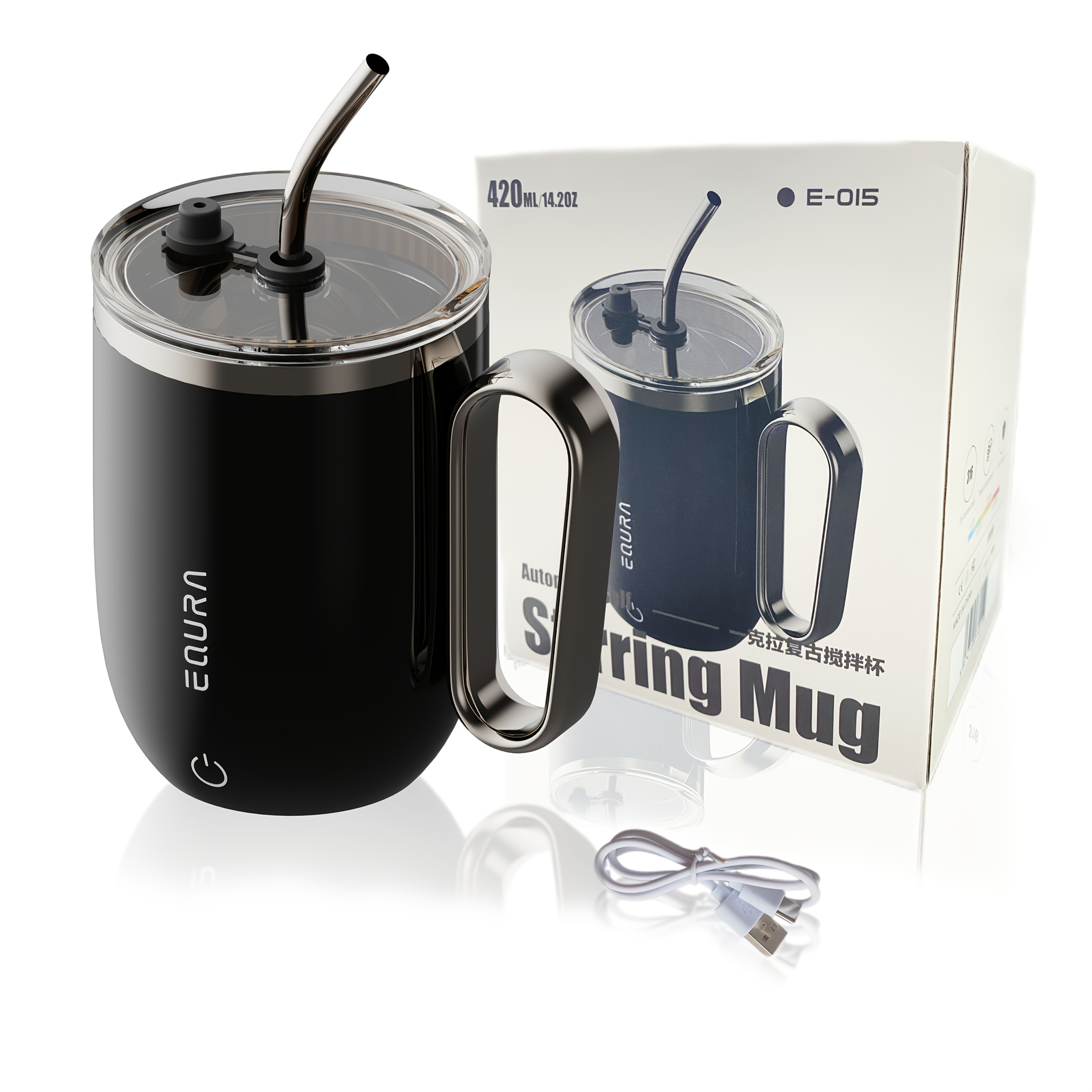 eQUra 420ml Rechargeable Magnetic Self-Stirring Travel Mug  Automatic Mixing Cup for Coffee, Milk, Chocolate & On-The-Go Drinks