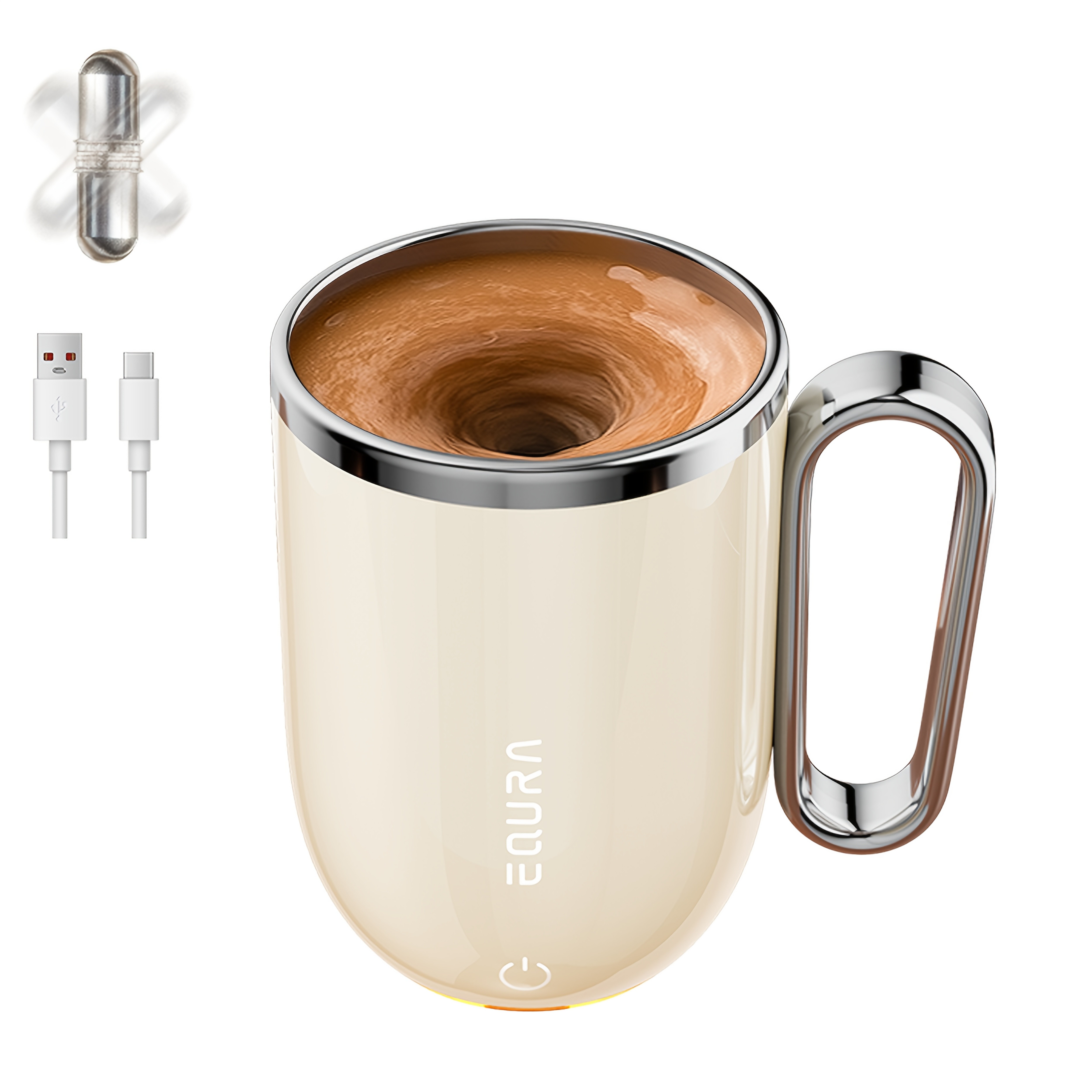 eQUra 420ml Rechargeable Magnetic Self-Stirring Travel Mug  Automatic Mixing Cup for Coffee, Milk, Chocolate & On-The-Go Drinks