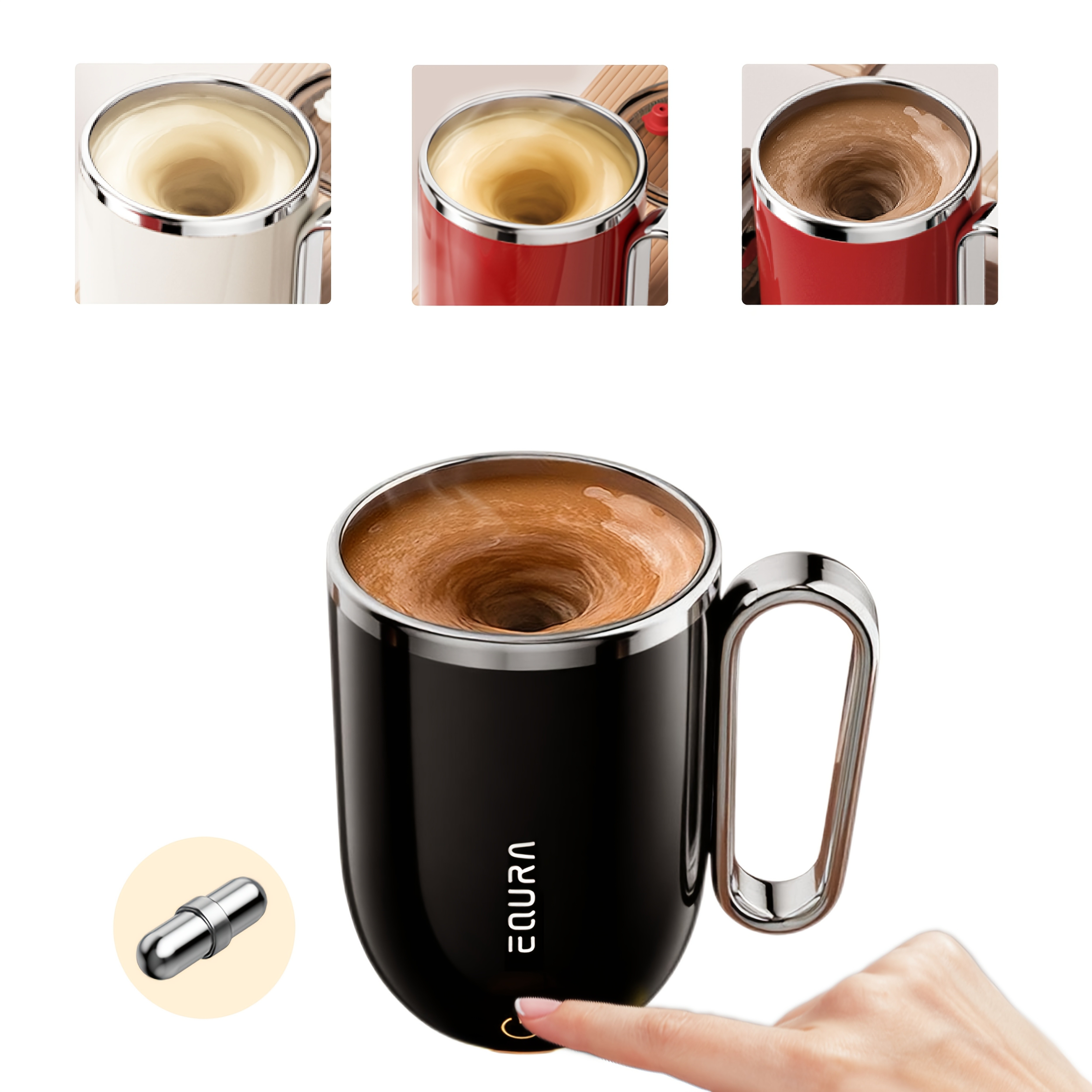 eQUra 420ml Rechargeable Magnetic Self-Stirring Travel Mug  Automatic Mixing Cup for Coffee, Milk, Chocolate & On-The-Go Drinks