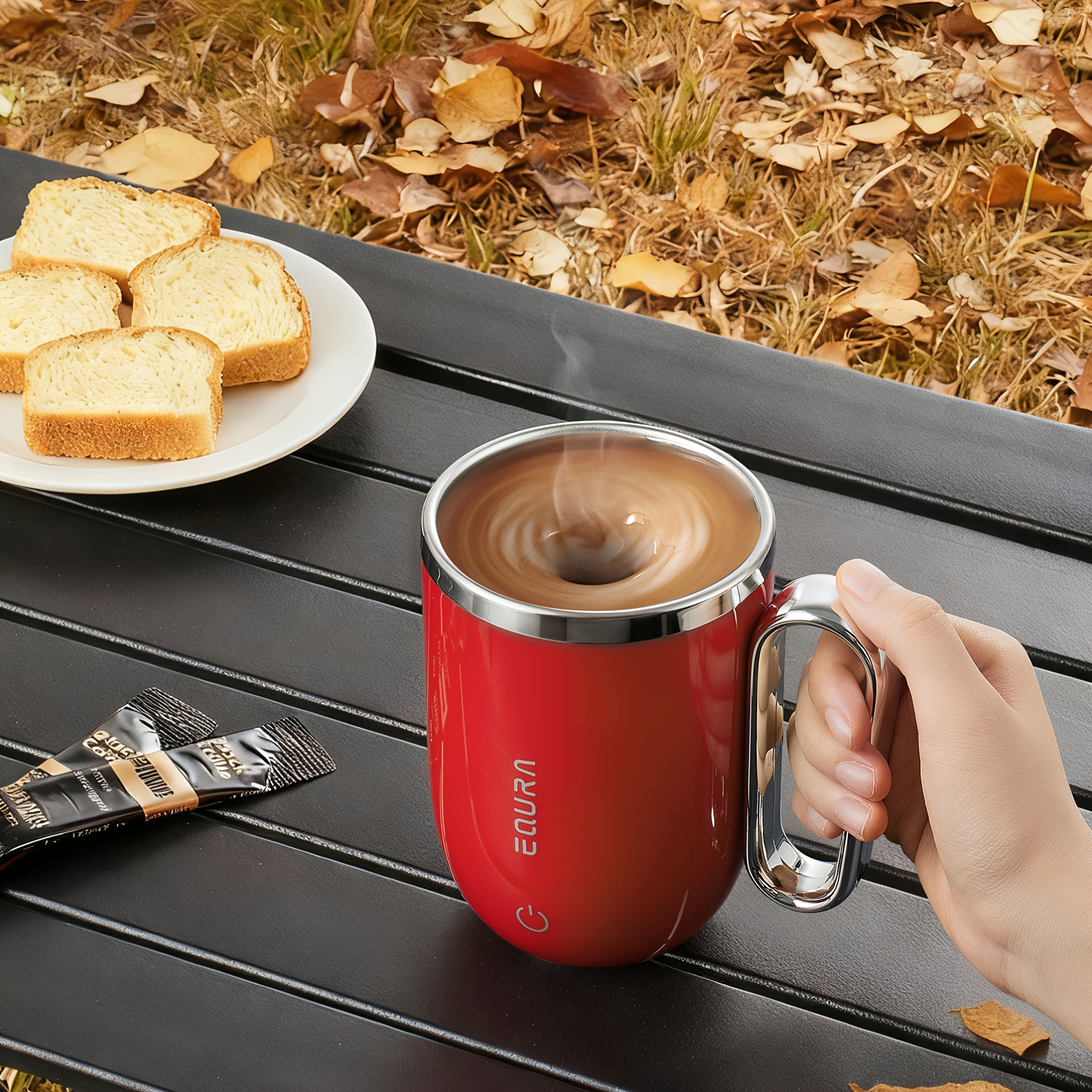eQUra Retro Magnetic Self-Stirring Cup  USB Rechargeable 316 Stainless Steel Travel Mug for Coffee, Milk, Chocolate & Holiday Gifting