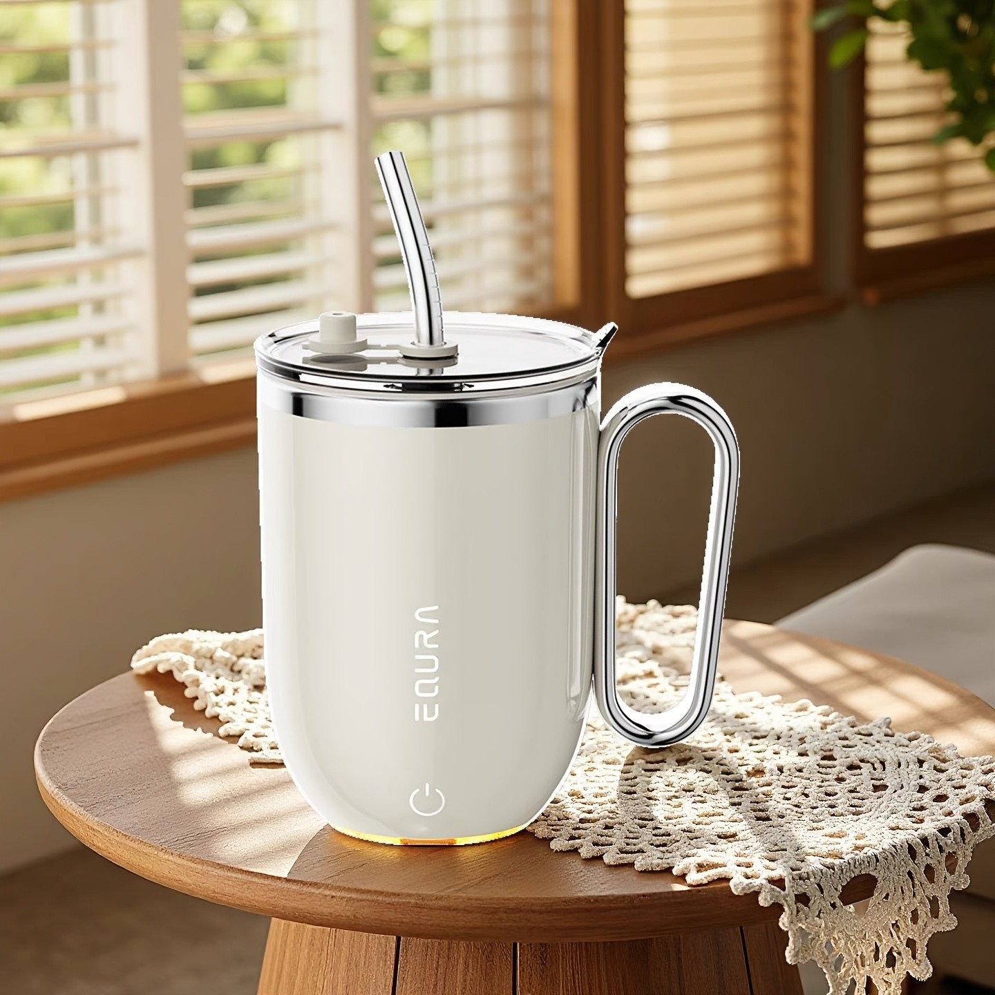 eQUra Retro Magnetic Self-Stirring Cup  USB Rechargeable 316 Stainless Steel Travel Mug for Coffee, Milk, Chocolate & Holiday Gifting