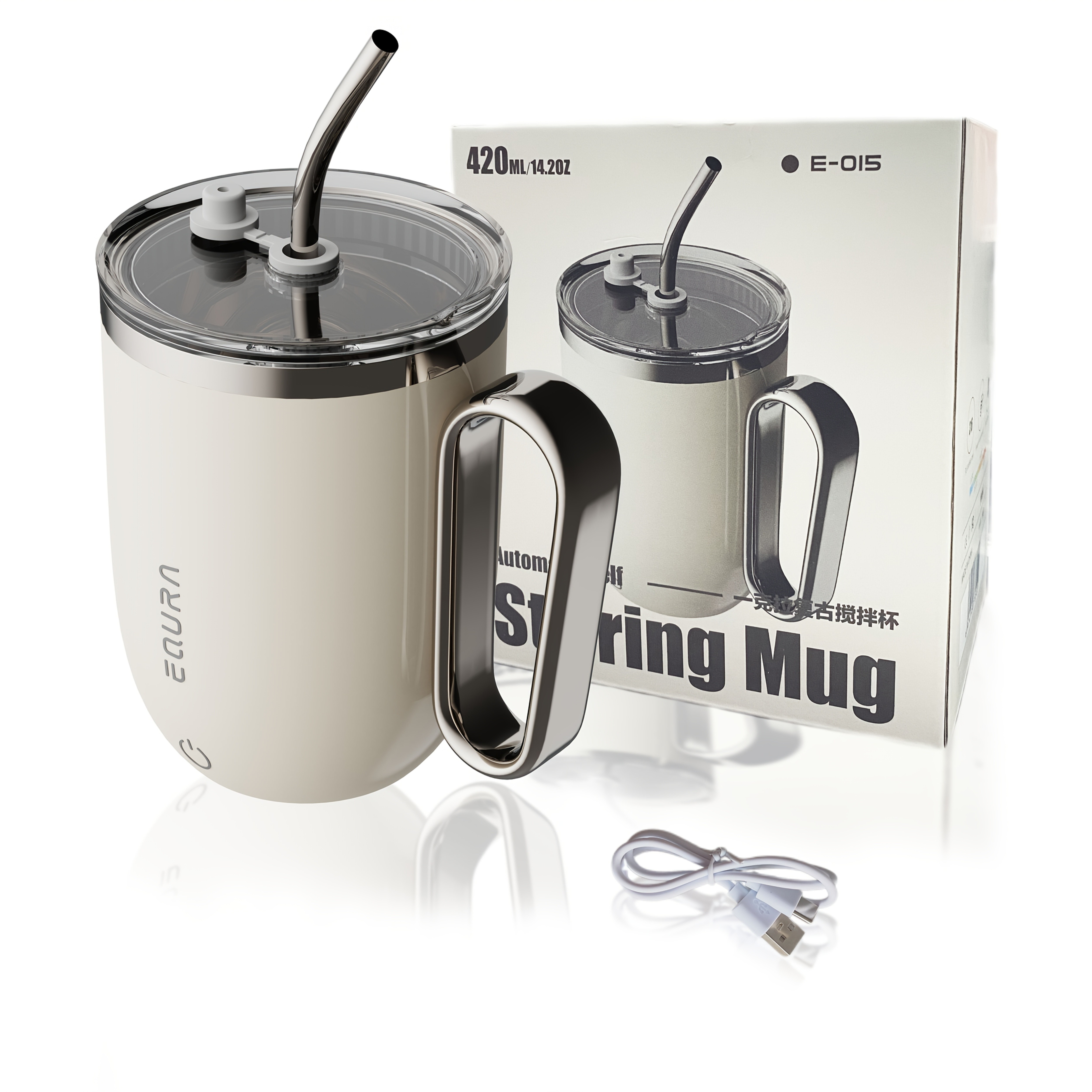 eQUra Retro Magnetic Self-Stirring Cup  USB Rechargeable 316 Stainless Steel Travel Mug for Coffee, Milk, Chocolate & Holiday Gifting