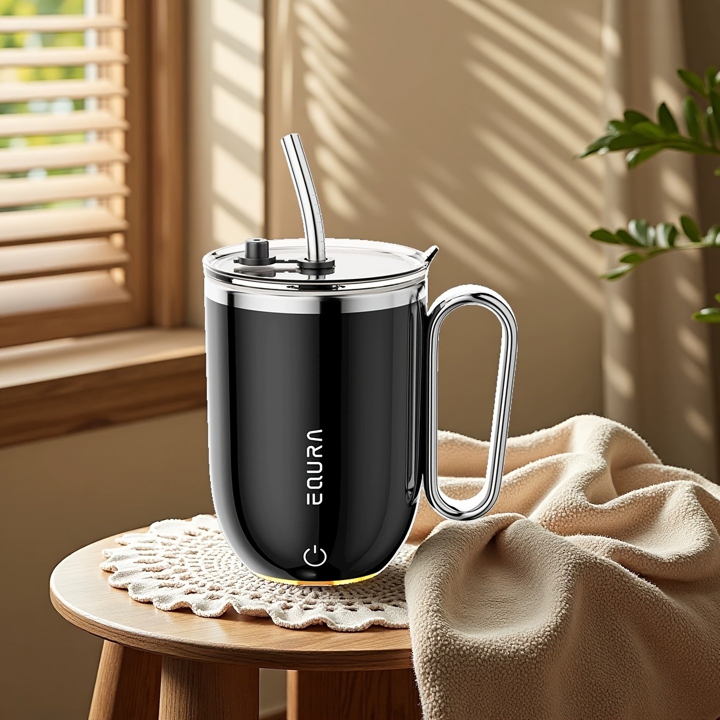 eQUra Retro Magnetic Self-Stirring Cup  USB Rechargeable 316 Stainless Steel Travel Mug for Coffee, Milk, Chocolate & Holiday Gifting