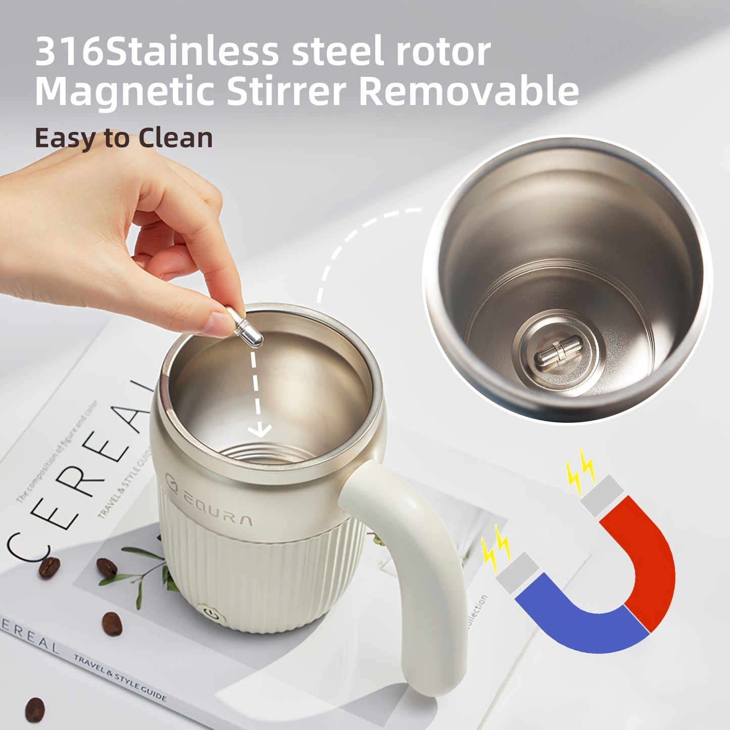 eQUra 450ml Automatic Magnetic Stirring Cup  316 Stainless Steel Self-Mixing Coffee & Milkshake Mug (2025 Gift Edition)