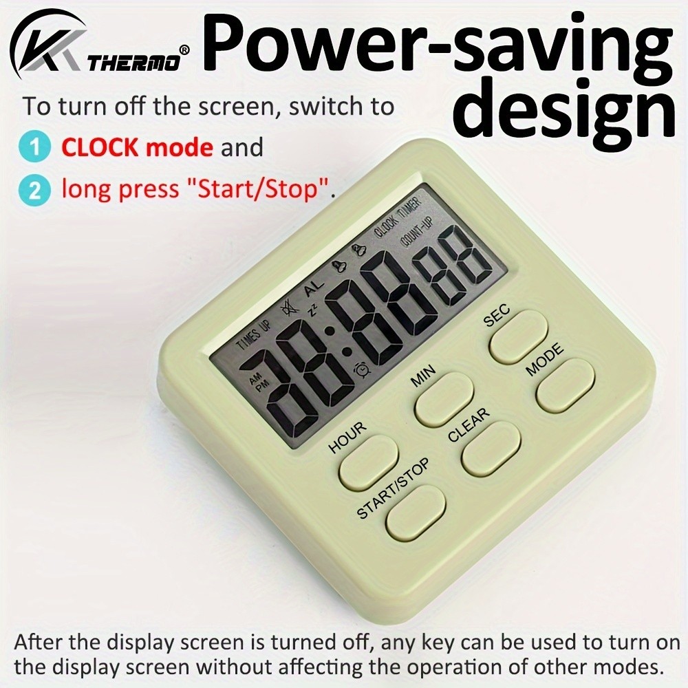 KT THERMO Digital LCD Alarm Clock & Multi-Mode Timer  24-Hour Display with Memory, Count-Up/Down & Stand/Hanging Hook