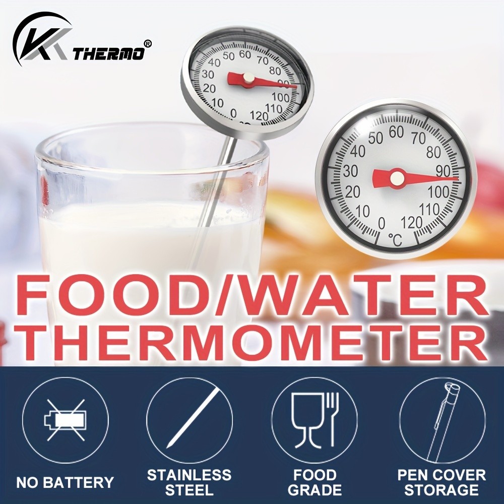 KT THERMO Stainless Steel Instant Read Food Thermometer No-Battery Dual-Scale Gauge for Cooking, Grilling & BBQs