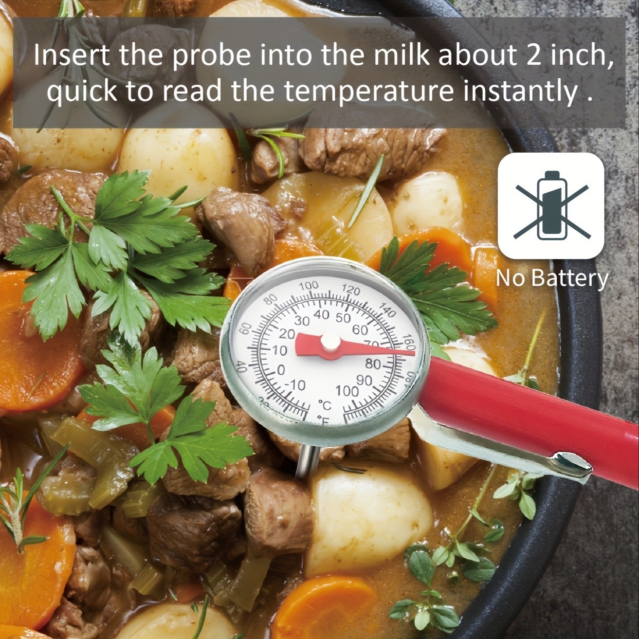 KT THERMO Stainless Steel Instant Read Food Thermometer No-Battery Dual-Scale Gauge for Cooking, Grilling & BBQs