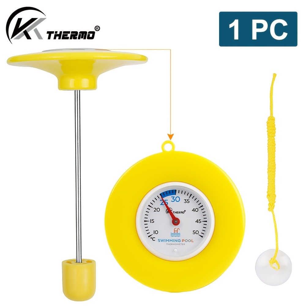 KT THERMO Floating Pool Thermometer  Easy-Read Celsius Dial with Rope & Suction Cup for Pools, Spas & Hot Tubs