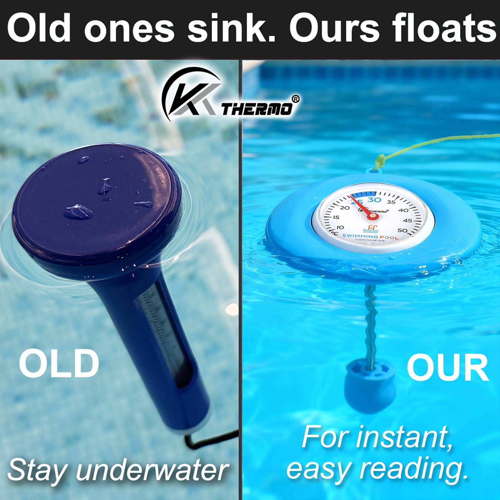 KT THERMO Floating Pool Thermometer  Easy-Read Celsius Dial with Rope & Suction Cup for Pools, Spas & Hot Tubs