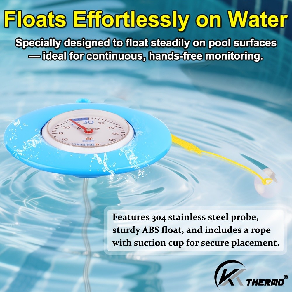 KT THERMO Floating Pool Thermometer  Easy-Read Celsius Dial with Rope & Suction Cup for Pools, Spas & Hot Tubs