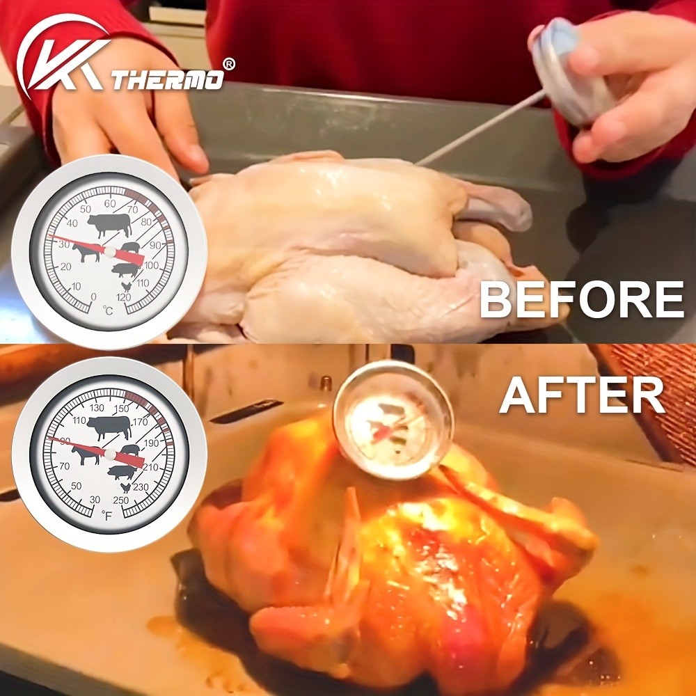 KT THERMO Stainless Steel Meat Thermometer Glass-Dial Probe Gauge for BBQ, Roasting & All Meat Cooking