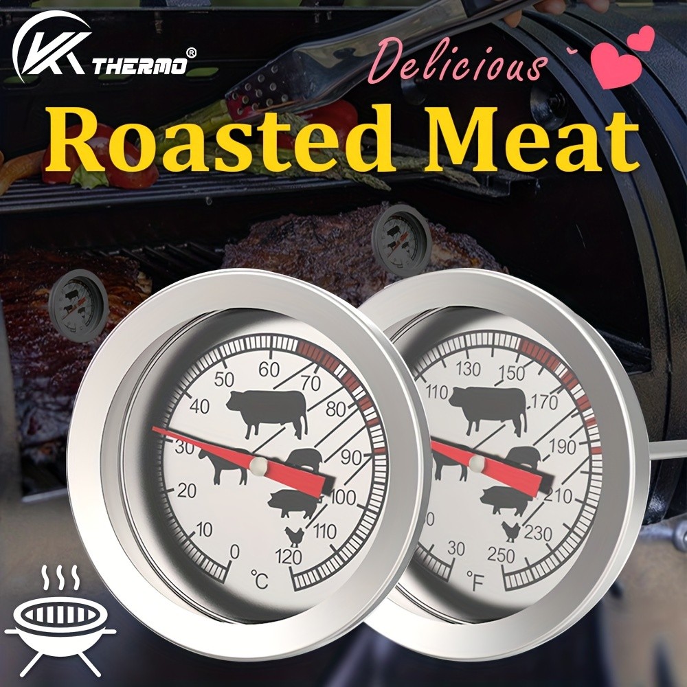 KT THERMO Stainless Steel Meat Thermometer Glass-Dial Probe Gauge for BBQ, Roasting & All Meat Cooking