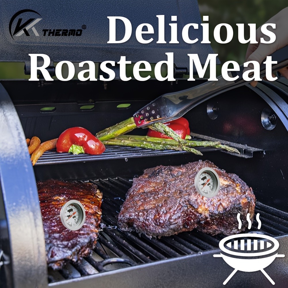 KT THERMO Stainless Steel Meat Thermometer Glass-Dial Probe Gauge for BBQ, Roasting & All Meat Cooking