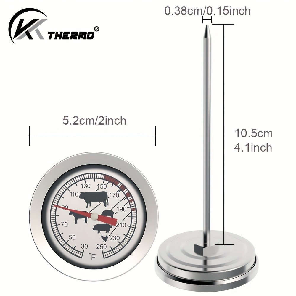 KT THERMO Stainless Steel Meat Thermometer Glass-Dial Probe Gauge for BBQ, Roasting & All Meat Cooking
