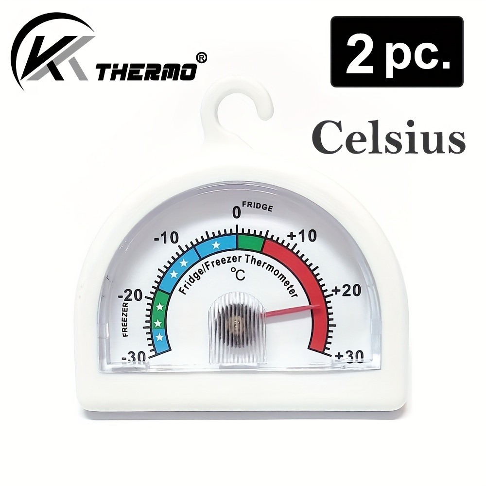 KT THERMO 2pcs Analog Refrigerator & Freezer Thermometer Set  No-Battery Celsius/Fahrenheit Dial for Accurate Cold Storage Monitoring
