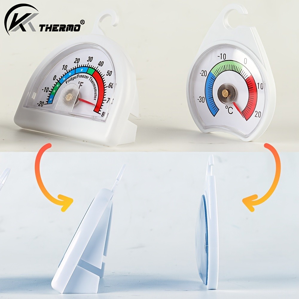 KT THERMO 2pcs Analog Refrigerator & Freezer Thermometer Set  No-Battery Celsius/Fahrenheit Dial for Accurate Cold Storage Monitoring