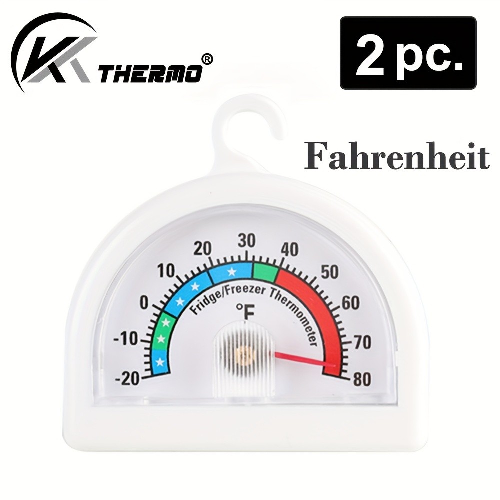 KT THERMO 2pcs Analog Refrigerator & Freezer Thermometer Set  No-Battery Celsius/Fahrenheit Dial for Accurate Cold Storage Monitoring