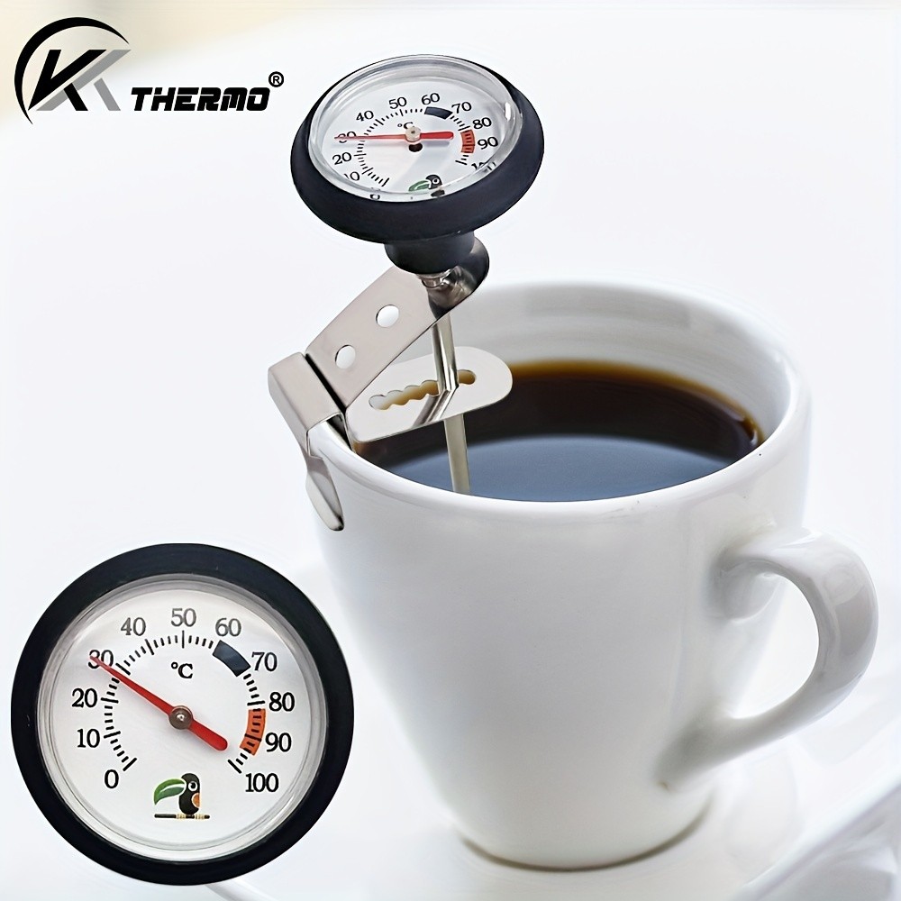 KT THERMO Clip-On Stainless Steel Coffee & Food Thermometer  Anti-Scald Instant Read Gauge for Pour-Over, Tea, Milk & Meat Cooking