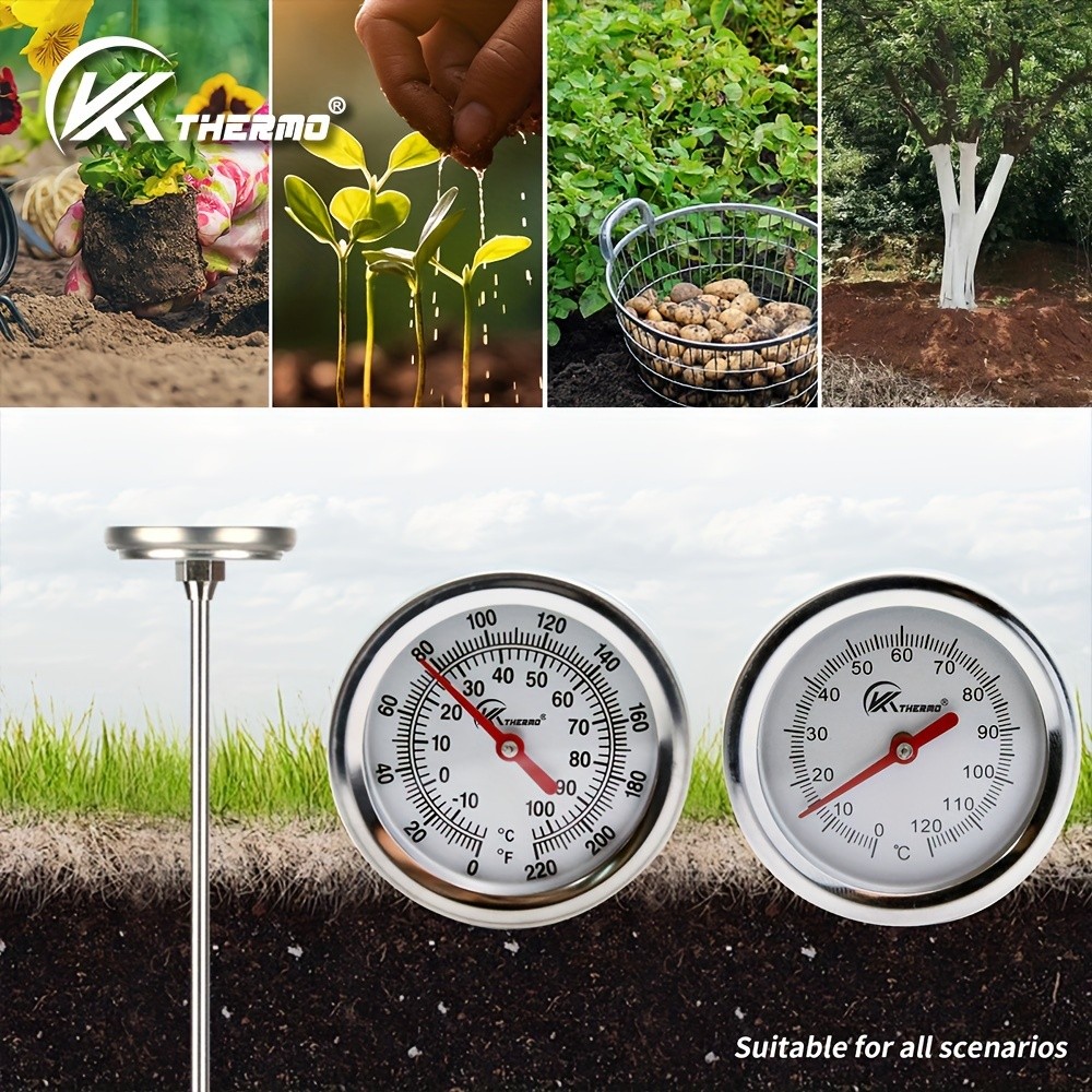 KT THERMO 50cm Stainless Steel Compost & Soil Thermometer  Long-Probe C/F Gauge for Gardening, Farming & Outdoor Planting