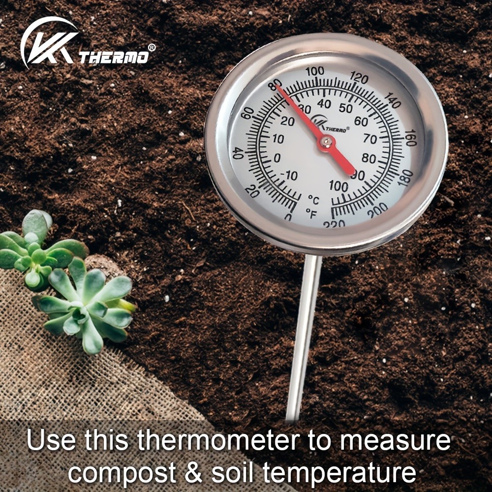 KT THERMO 50cm Stainless Steel Compost & Soil Thermometer  Long-Probe C/F Gauge for Gardening, Farming & Outdoor Planting
