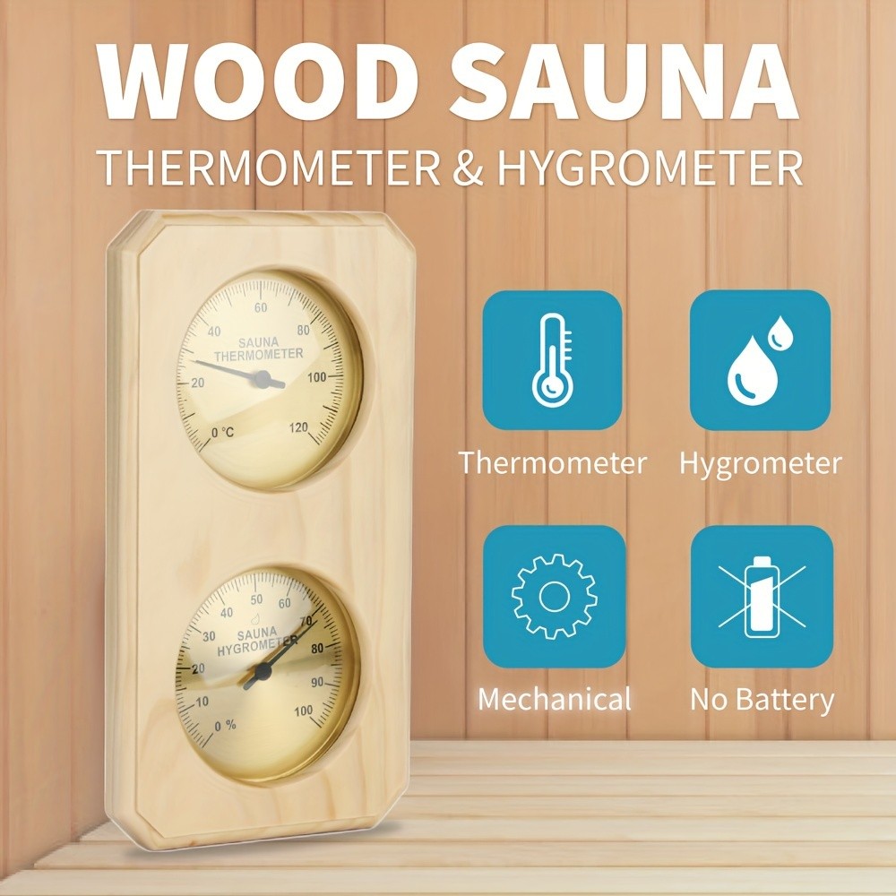 KT THERMO Wooden Sauna Thermometer & Hygrometer  Wall-Mounted Dual C/F Temperature & Humidity Gauge for Home & Spa Rooms