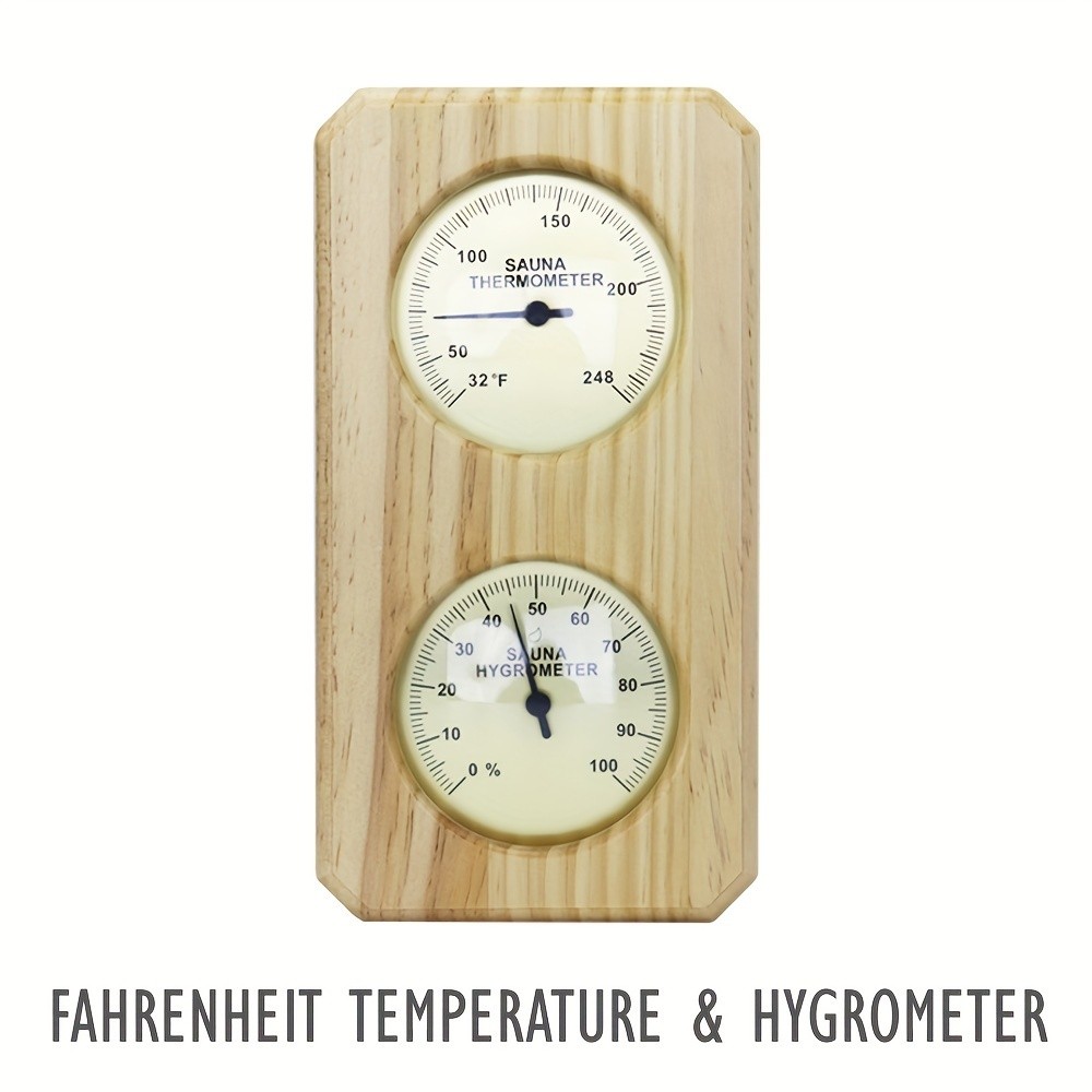KT THERMO Wooden Sauna Thermometer & Hygrometer  Wall-Mounted Dual C/F Temperature & Humidity Gauge for Home & Spa Rooms