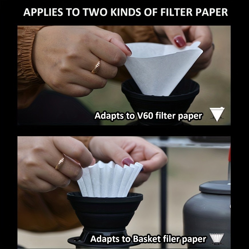 KT THERMO Collapsible Silicone Pour-Over Coffee Dripper  Foldable V60 Filter Cup for Camping, Hiking & Outdoor Brewing