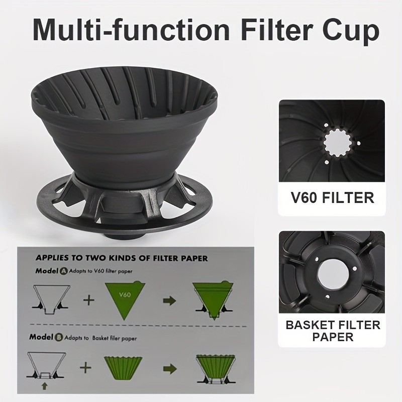 KT THERMO Collapsible Silicone Pour-Over Coffee Dripper  Foldable V60 Filter Cup for Camping, Hiking & Outdoor Brewing