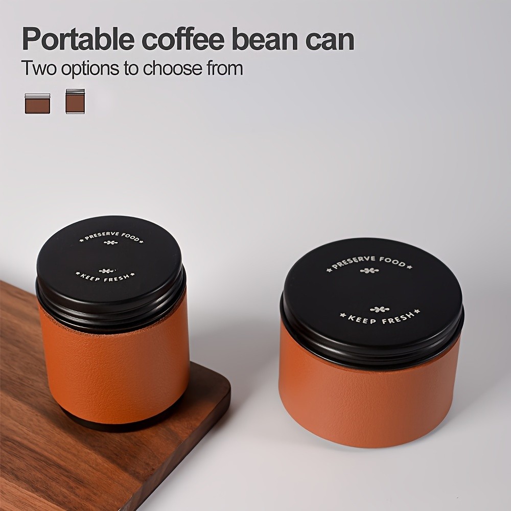 KT THERMO Portable Coffee Bean Storage Jar  Aluminium Alloy & PU Leather Mini Canister for Coffee, Tea & Flower Tea