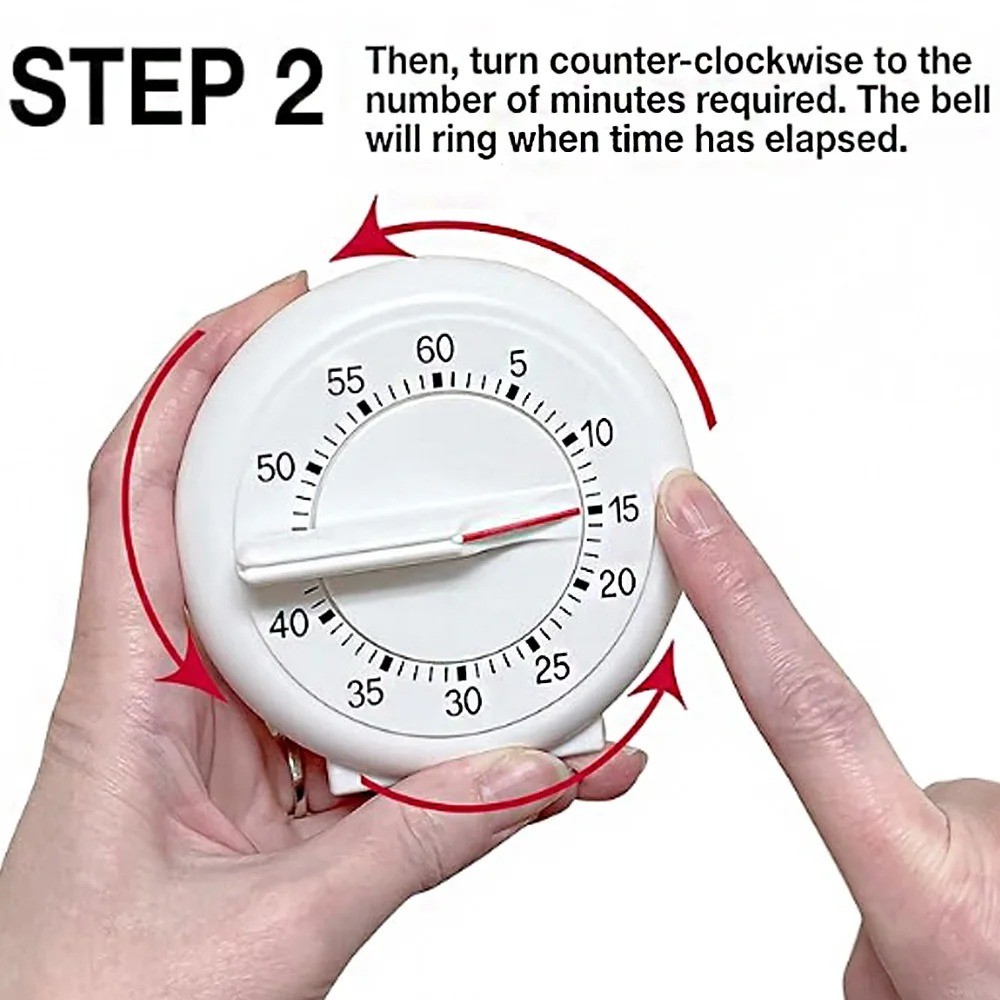 KT THERMO Mechanical Rotary Kitchen Timer  No-Electricity Plastic Countdown Tool for Cooking, Study & Home Use