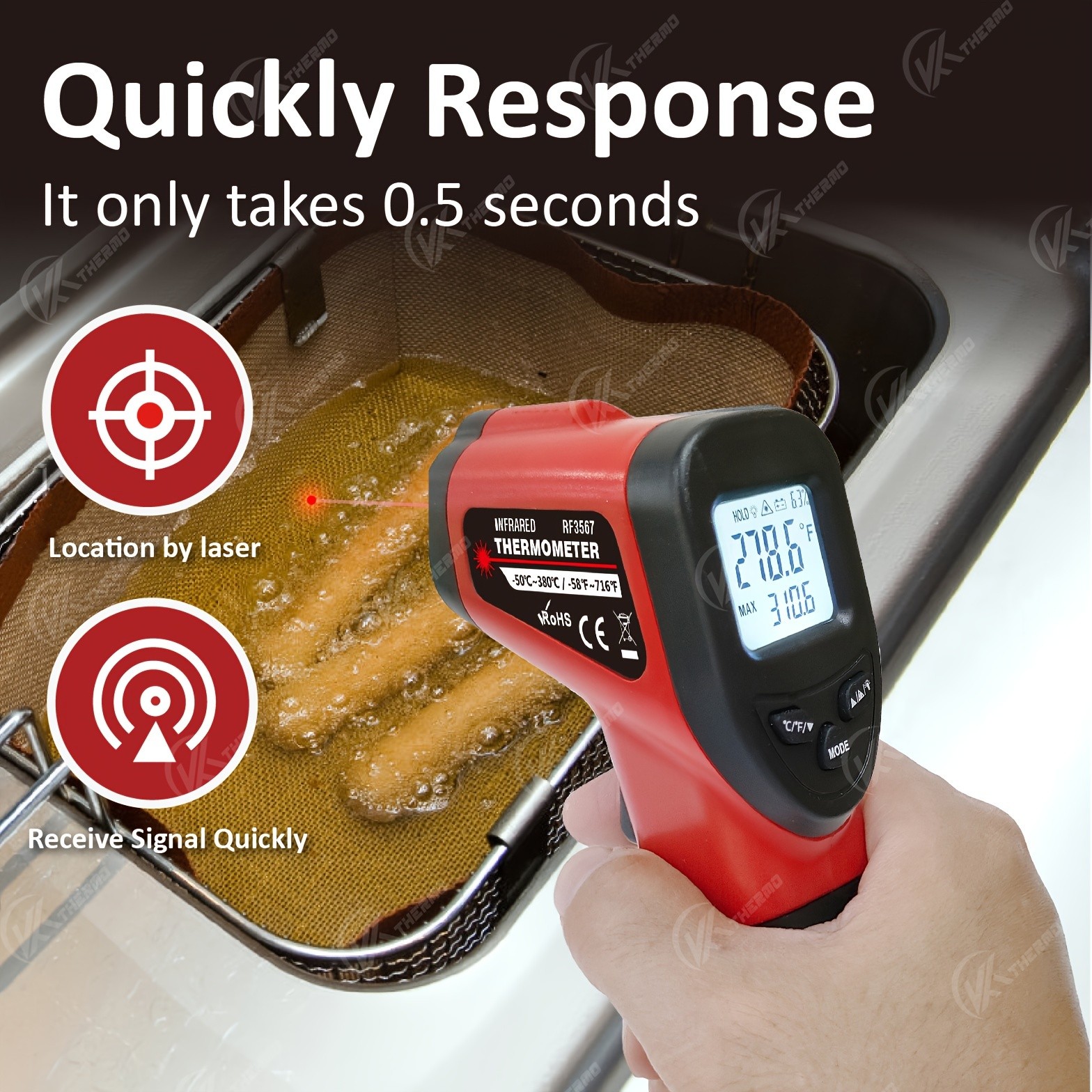 KT THERMO Non-Contact Infrared Temperature Gun  Laser Thermometer -50C to 380C for Cooking, Baking & BBQ