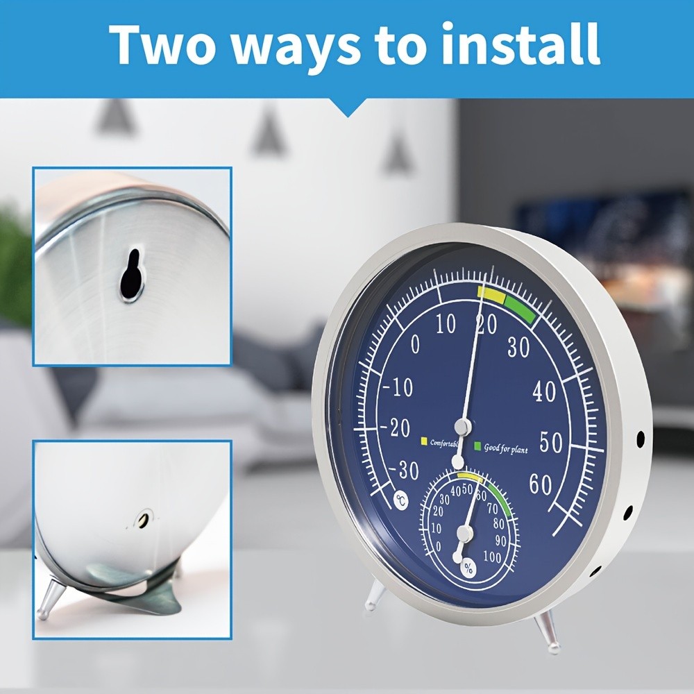 KT THERMO Premium Stainless Steel Indoor Thermo-Hygrometer  Analog Temperature & Humidity Monitor with Non-Skid Base (No Battery Needed)