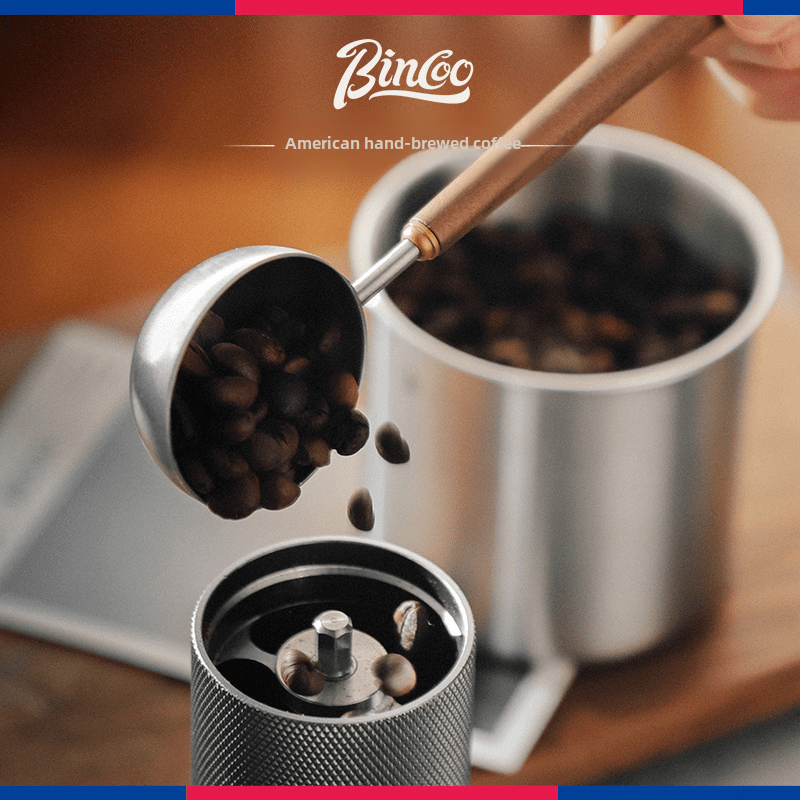 Bincoo Walnut Wooden Handle Coffee Scoop  Long Stainless Steel Measuring Spoon for Ground & Whole Bean Coffee