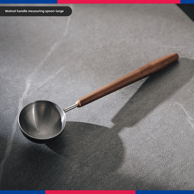 Bincoo Walnut Wooden Handle Coffee Scoop  Long Stainless Steel Measuring Spoon for Ground & Whole Bean Coffee